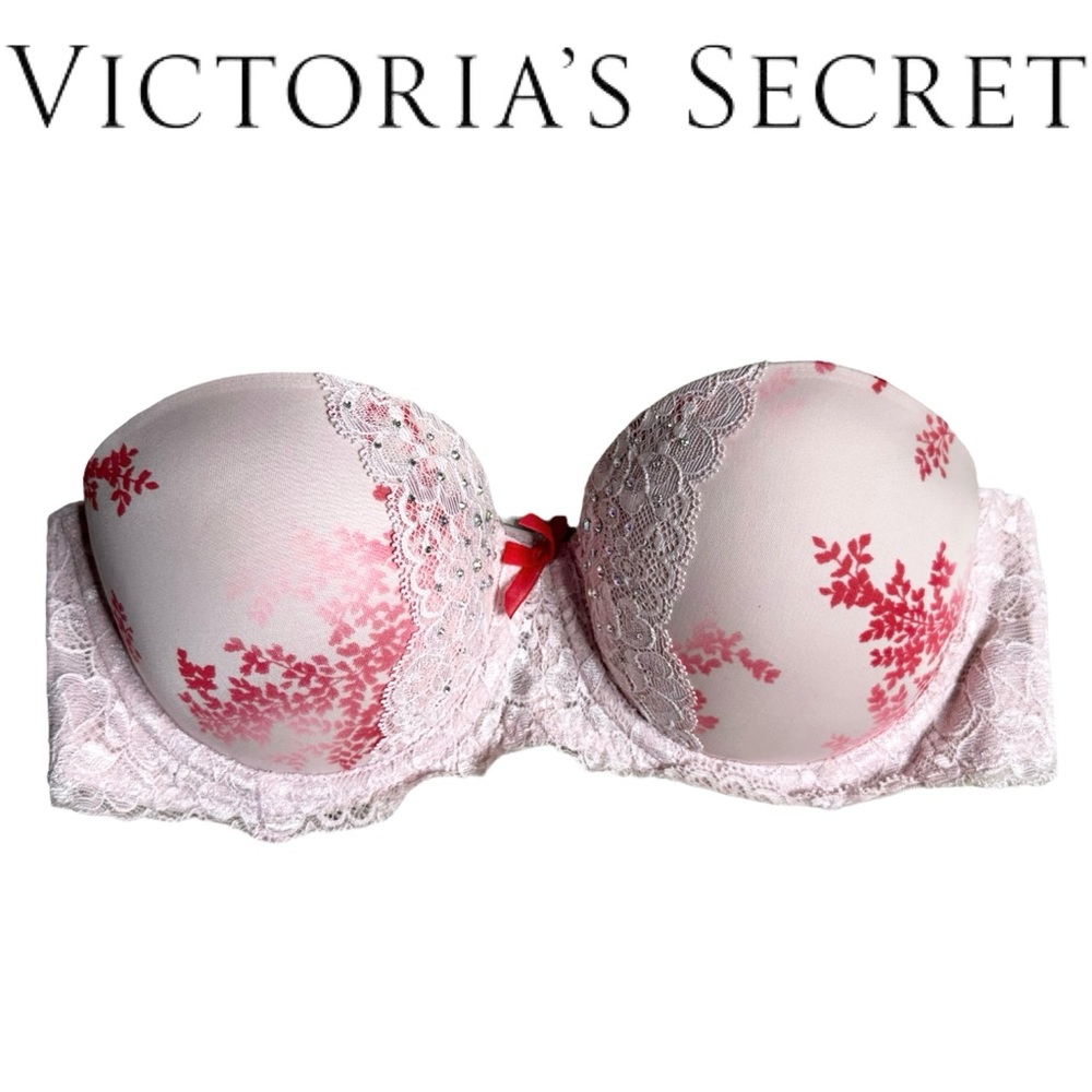 Victoria’s Secret Dream Angels Strapless Muti-Way Pink Pattern Rhinestones 32C